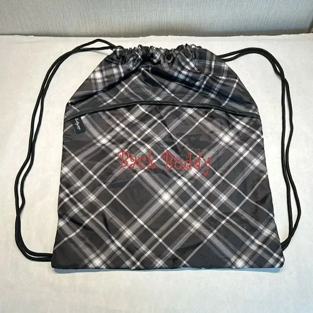 thirty-one Cinch Sack Bag Backpack Black Plaid 